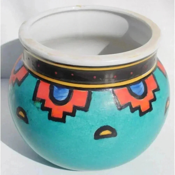 Ecco Terra China Art Pottery Southwest Design Aqua Porcelain Jardiniere Planter - Picture 2 of 5